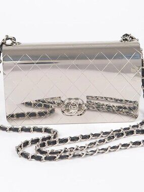 Silver Metallic Flap Clutch Crossbody Purse